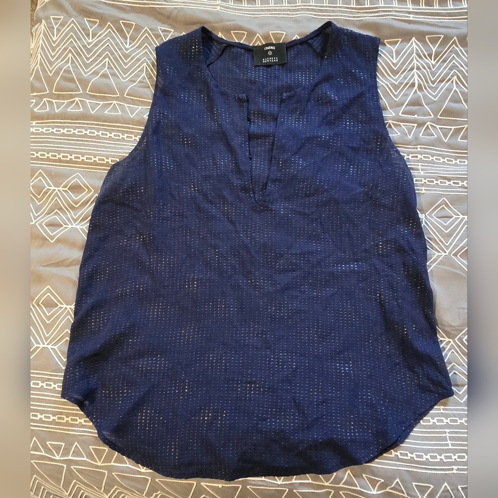 L'AGENCE Navy Sleeveless Perforated Tank Top